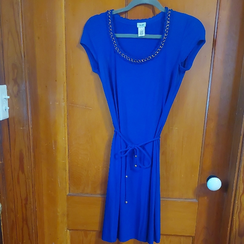Cache Royal Blue Dress with Chain Accent